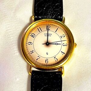 Citizen Gold-Tone Stainless Steel and Black Leather Women's Watch